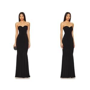 Norma Kamali Strapless Shirred Front Fishtail Gown in Black